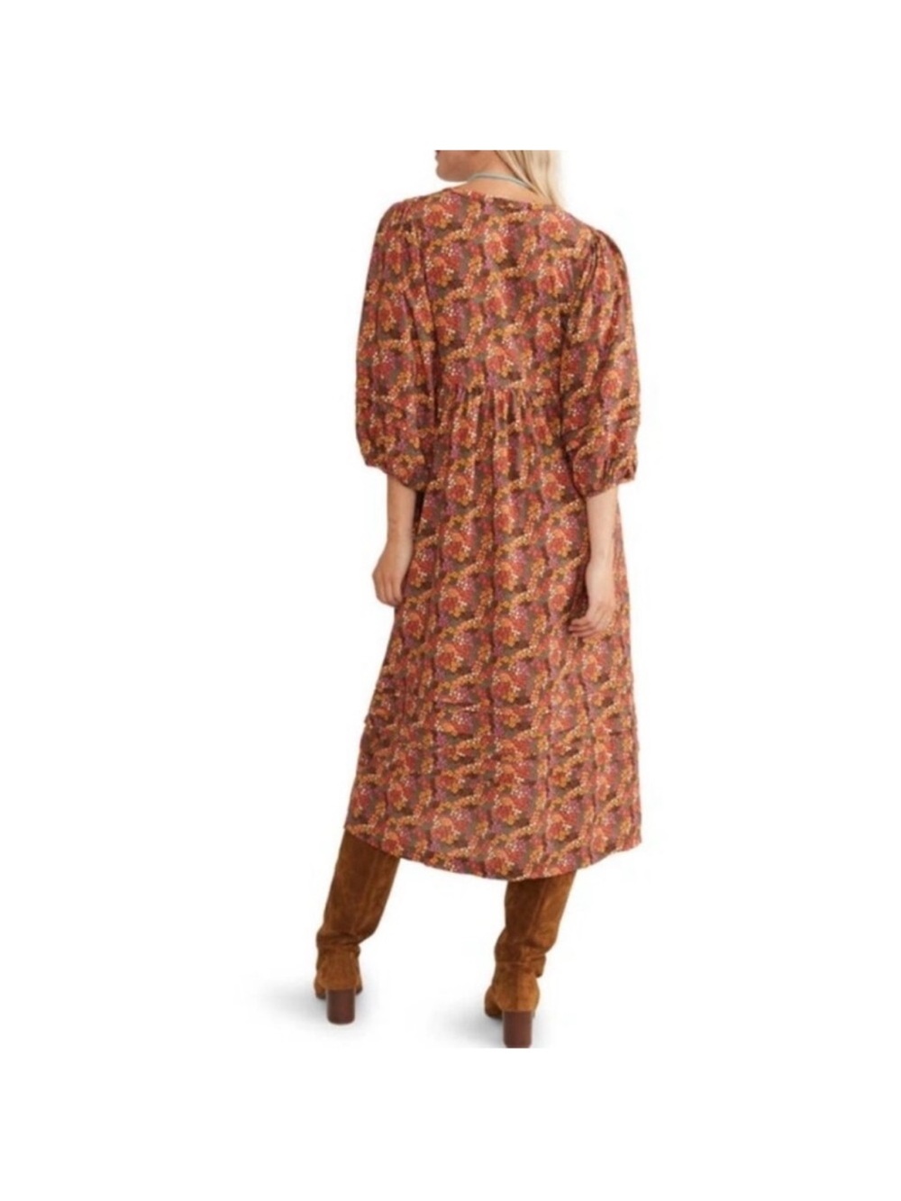 Marine Layer floral Midi Babydoll Dress in Rust Pink size XL boho bohemian - Picture 2 of 8